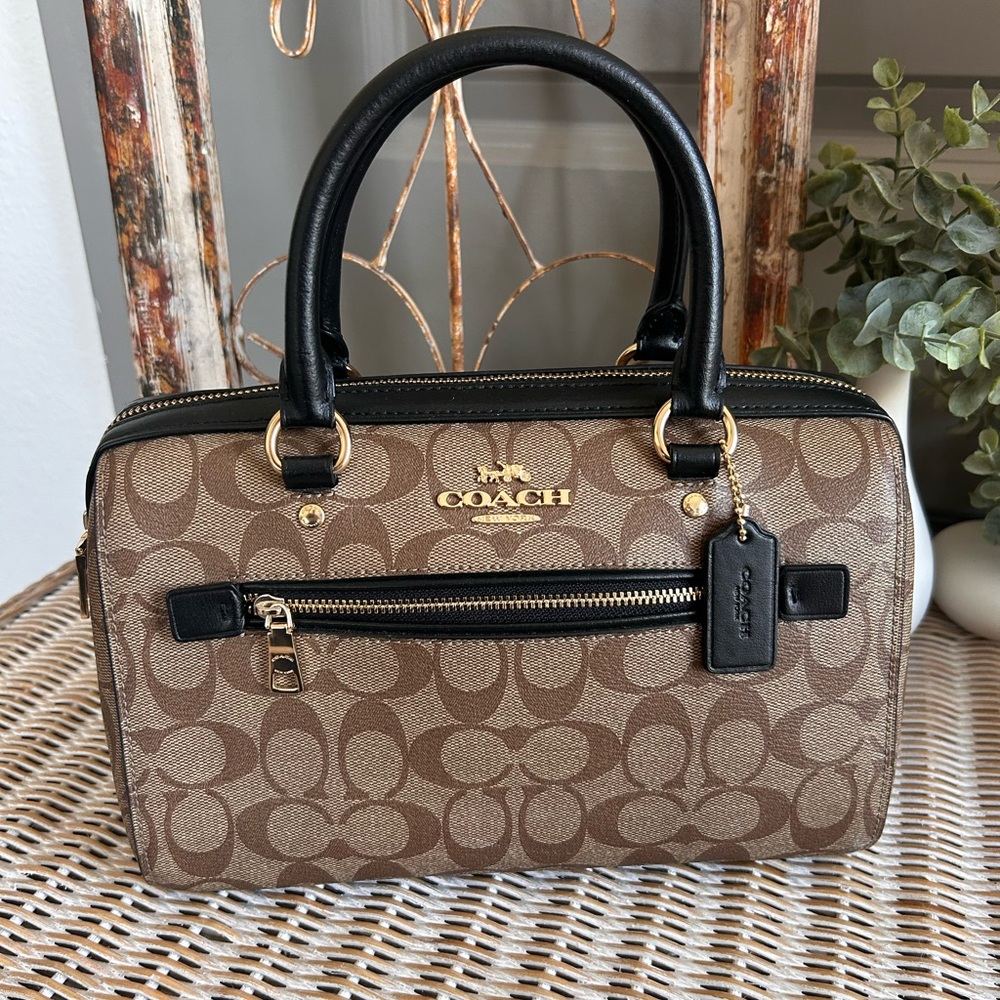 Coach Signature Rowan Satchel Khaki Green Crossbody Bag Gold Hardware - Picture 2 of 8